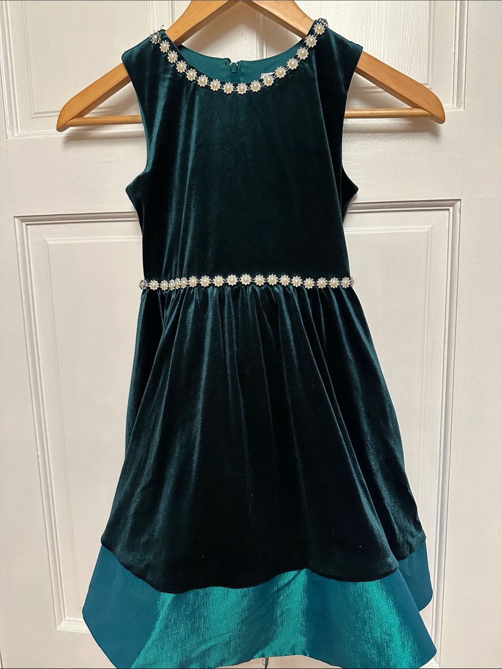 Rare Editions Teal Velvet Daisy-Trim Party Dress